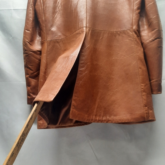 Vintage late 70/Early 80 London Fog 2 button distress Carmel Leather Blazer 40L - Picture 4 of 12